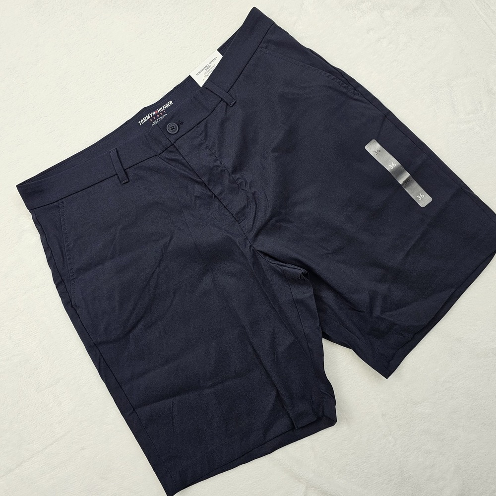 NEW Tommy Hilfiger Mens 36 Short Blue Chino Flat Front Performance Stretch‎ Golf